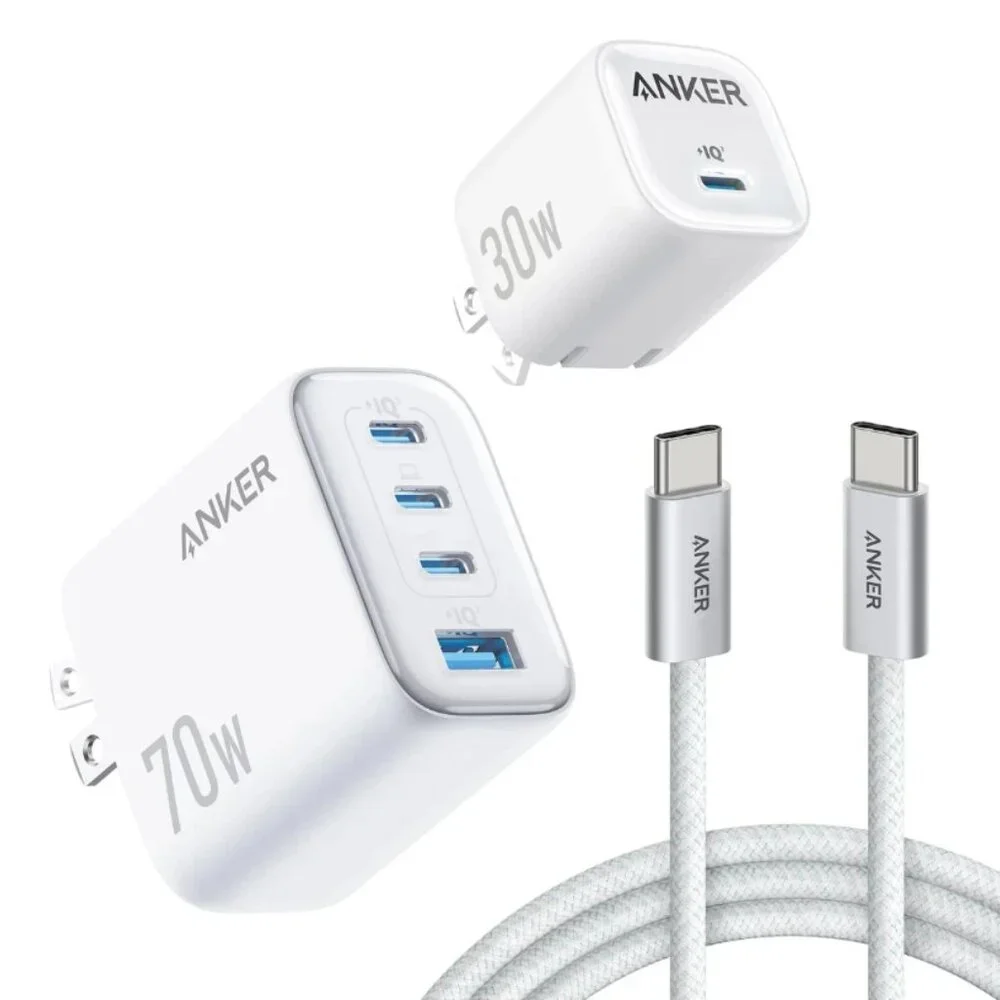 ANKER WALL CHARGER MULTI USB C CHARGERS OUTLET PHONE POWER PLUG 70W 30W 2 PACK